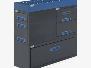 Päädystä aukeava hylly vetolaatikoilla L1000 K960 S360