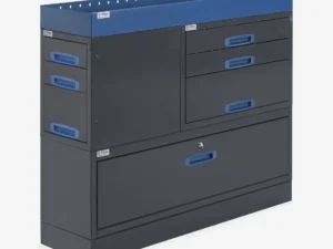 Päädystä aukeava hyllykkö / laatikosto vetolaatikoilla L1270 K1070 S360