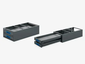 Pitkä vetolaatikosto kahdella laatikolla